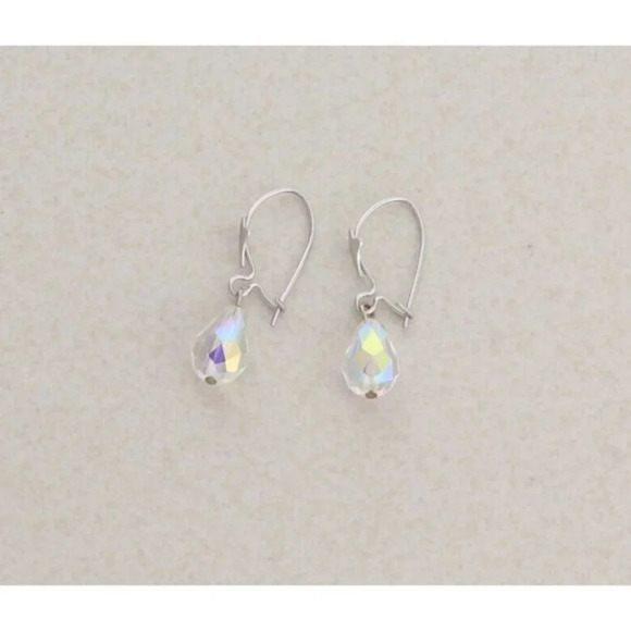 14k White Gold Crystal Dangle Drop Earrings - Picture 1 of 6